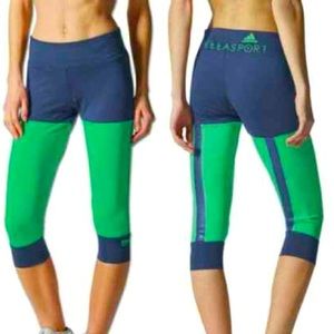 Adidas Stella McCartney Sport 3/4 Capri Legging Crop Tight Small Green Blue